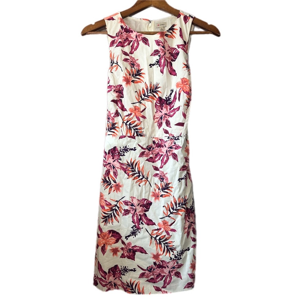 Cremieux Floral‎ Sheath Dress Womens 10 White Pink Tropical Summer Excellent